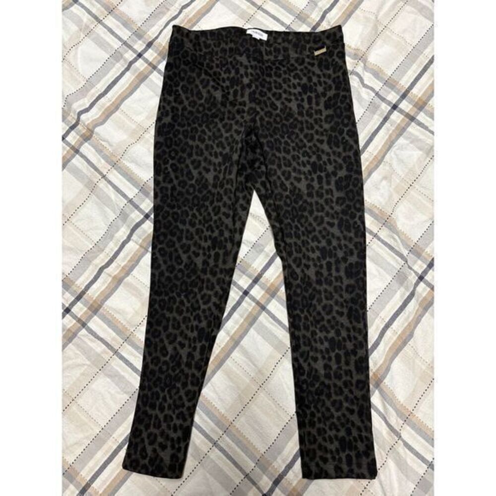 Calvin Klein women pants straight leg medium leggings cheetah animal print black